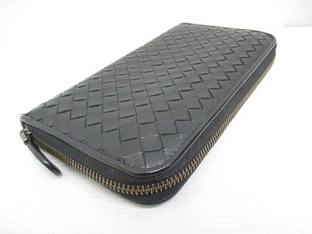 美品】ボッテガヴェネタイントレチャート レザー ラウンドファスナー長  