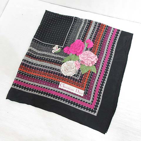 クリスチャンディオール Christian Dior スカーフ シルク 花柄  