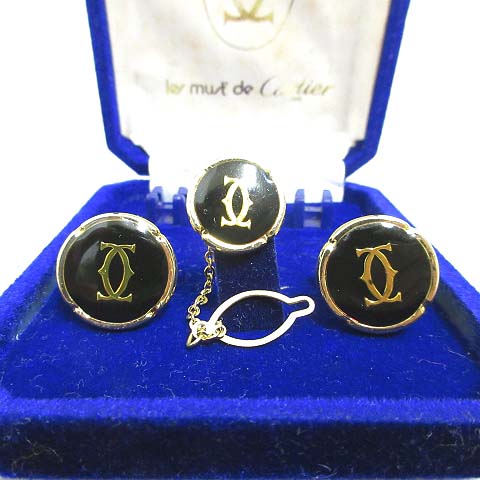 2 vintage Cartier 広げれ カルティエ 2C ロゴ カフス ピンブローチ