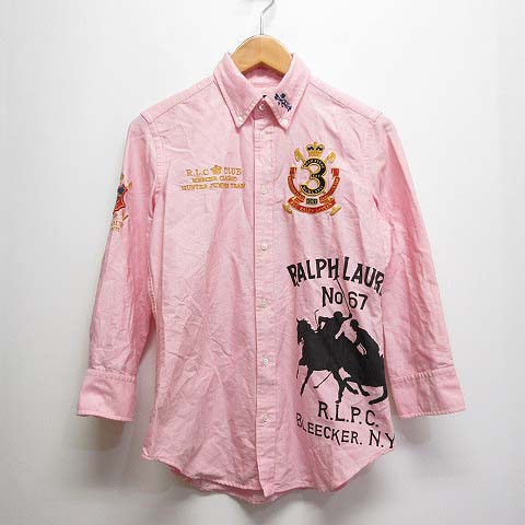 ラルフローレン RALPH LAUREN 七分袖 ボタンダウン シャツ 9 ピンク