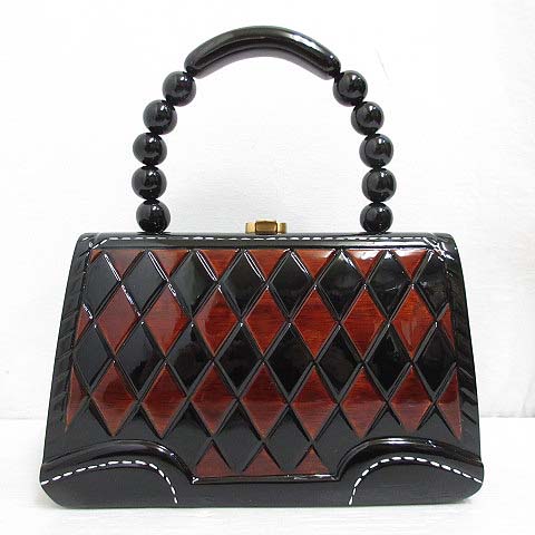 未使用品 ロシオ Rocio ハンド バッグ 木製 アカシアの木 黒 茶  