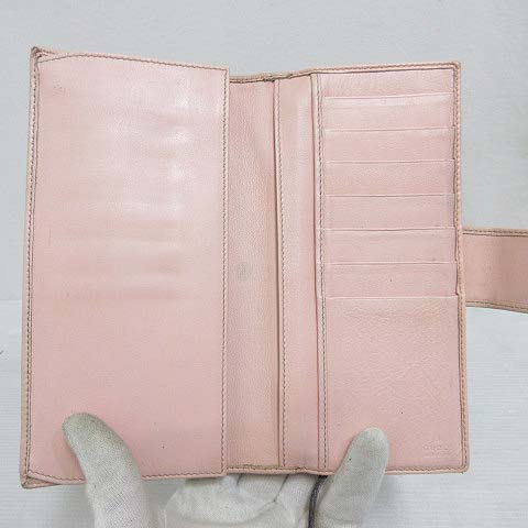 グッチ GUCCI GGキャンバス 長財布 ピンクレザー ロングウォレット