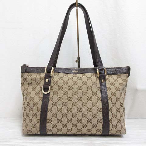 グッチ GUCCI 141470 アビー トート バッグ GGキャンバス レザー 茶 