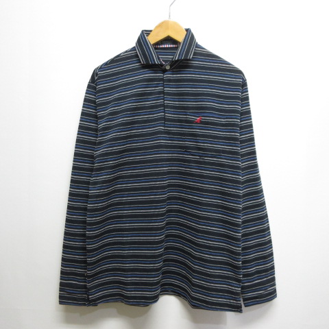 カンゴール KANGOL 長袖 ボーダー柄 メッシュ ポロシャツ L ネイビー 