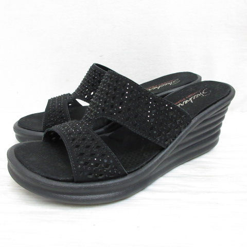 ❀美品 スケッチャーズ サンダル 黒 ブラック 25cm スケッチャーズ SKECHERS ストーン装飾 サンダル 厚底 8 25cm