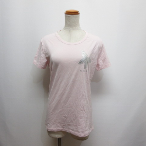 セリーヌ　CELENE 半袖　Tシャツ　ティーシャツ　白　ピンク　Lサイズ　ロゴ CELINE セリーヌ Tシャツ 2X76G671Q.01PX レディース 半袖