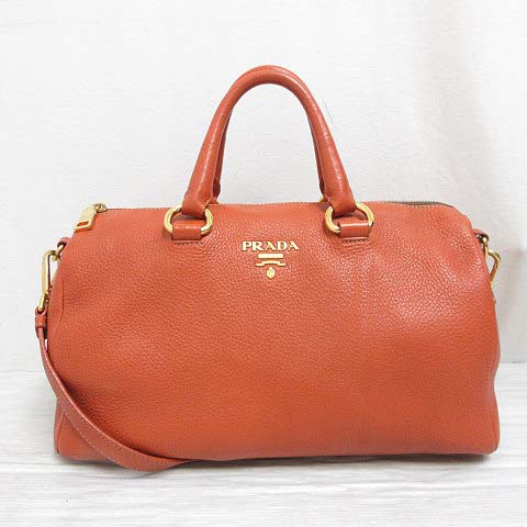 PRADA プラダ レザー ボストンバッグ 塗りたくら オレンジ