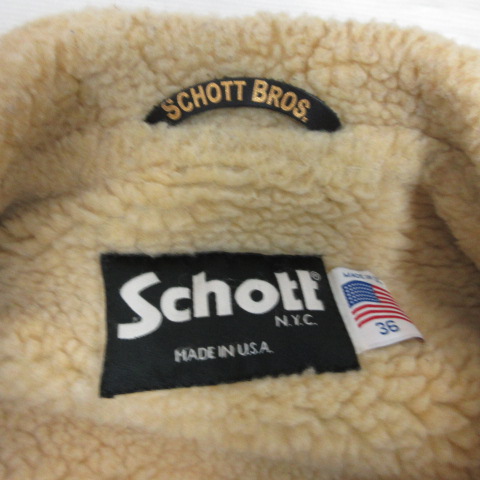 【中古】ショットSCHOTT 牛革 スエード ボア ランチ ジャケット コンチョボタン 36 ネイビー 紺 ブルゾン 7543 正規品 ショット SCHOTT 牛革 スエード ボア ランチ ジャケット コンチョ