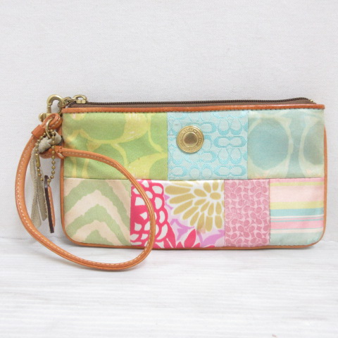 コーチ COACH パッチワーク ポーチ リストレット キャンバス レザー