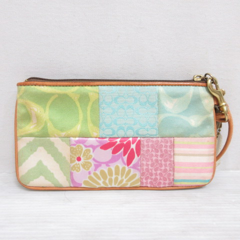 コーチ COACH パッチワーク ポーチ リストレット キャンバス レザー