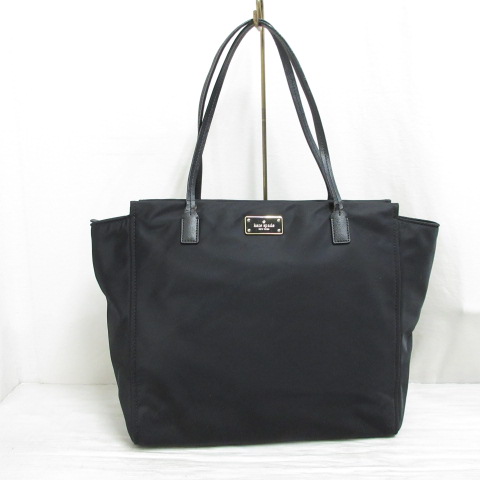 ケイトスペード トートバッグ 腕掛け ナイロン レザー 黒 ブラック 型押しロゴ ケイトスペード KATE SPADE ナイロン トート ハンド バッグ ワン