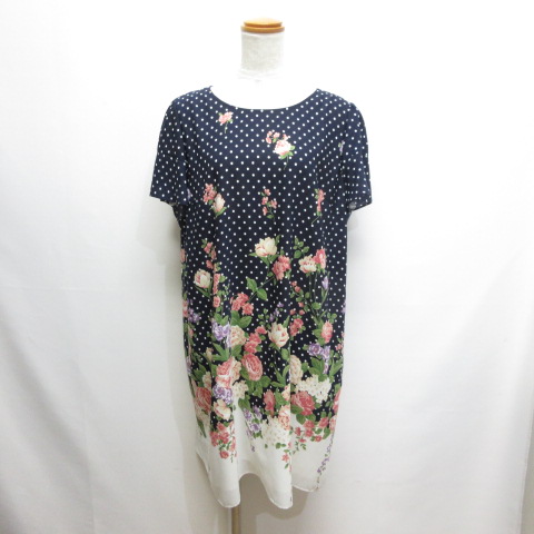 新品 ローズティアラ 46 ネイビー 花柄 半袖 ワンピース ローズ