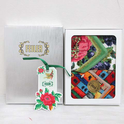 未使用 フェイラー ハンカチ 花柄 綿 100％ コットン グレー レディース FEILER 【中古】 フェイラー　タオルハンカチ　新品未使用