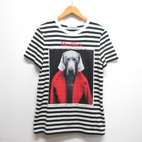 マックスマーラ MAX MARA 美品 DOG ドッグ プリント 半袖 ボーダー T 