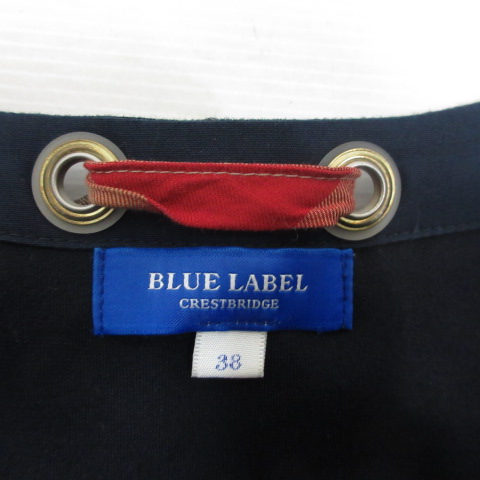 ブルーレーベルクレストブリッジ　袖　チェック　ワンピース　ネイビー　水色　38 ブルーレーベルクレストブリッジ 袖 チェック ワンピース ネイビー