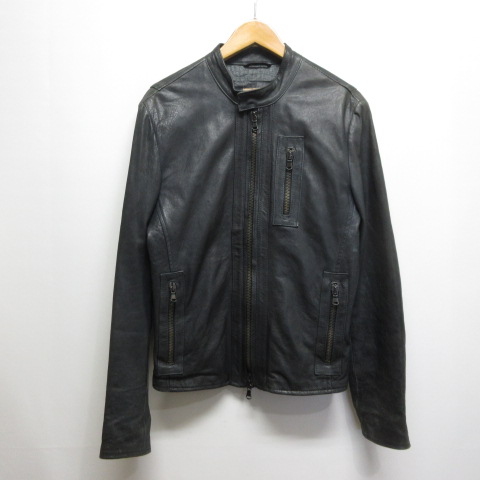 クロップス Crops 本革 レザー ライダース ジャケット 46 黒 ブラック  