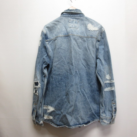 ザラ ZARA 美品 RELAXED FIT リペア加工 長袖 デニム シャツ 