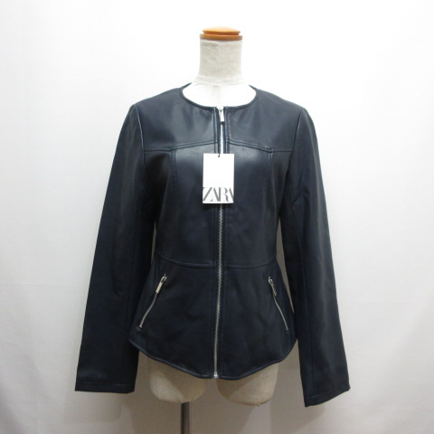 未使用品 ザラ ZARA フェイクレザー ペプラム ライダース ジャケット M
