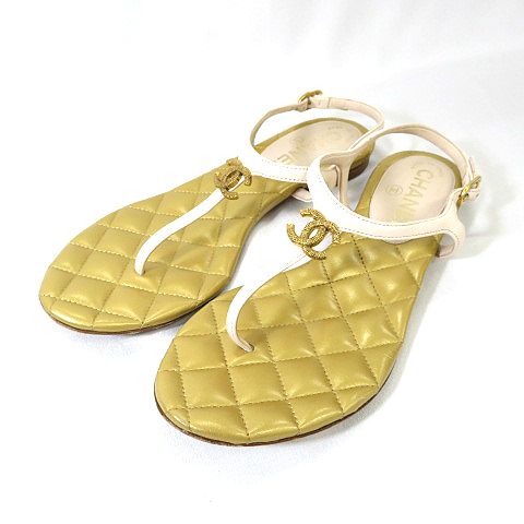 シャネル CHANEL ココマーク トング サンダル ゴールド 靴 35 1/2 C 