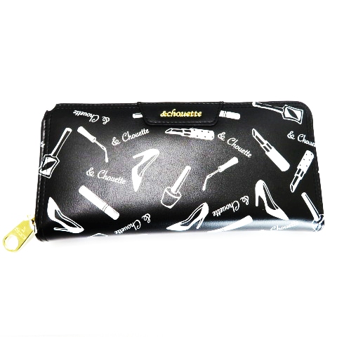 サマンサ シュエット Samantha Chouette コスメ 総柄 プリント レザー ラウンドファスナー 長財布 黒ブラック レディース 066 ベクトルパーク