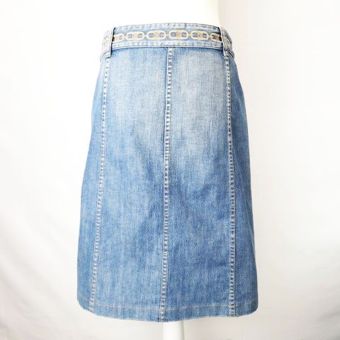 セリーヌ CELINE マカダム刺繍 膝丈 台形デニム スカート インディゴ38 