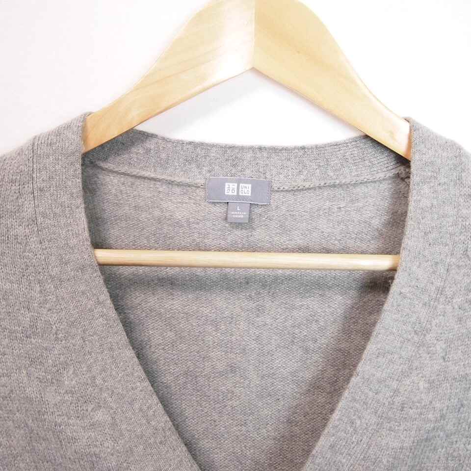 ユニクロ UNIQLO ニット カーディガン 長袖 L グレー メンズ 066