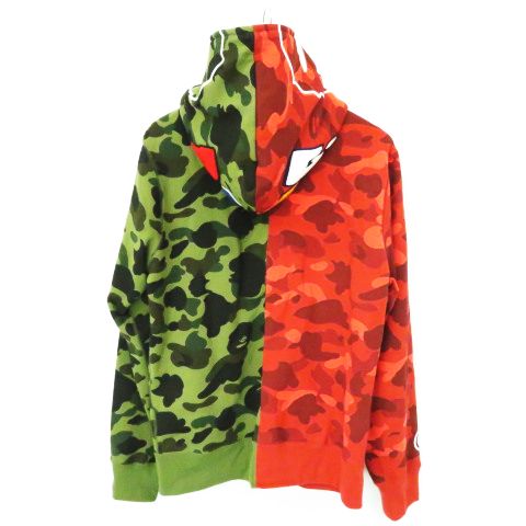 アベイシングエイプ A BATHING APE HALF&HALF ジップアップ フーディー BAPE レッドカモフラージュ ジップアップフーディ