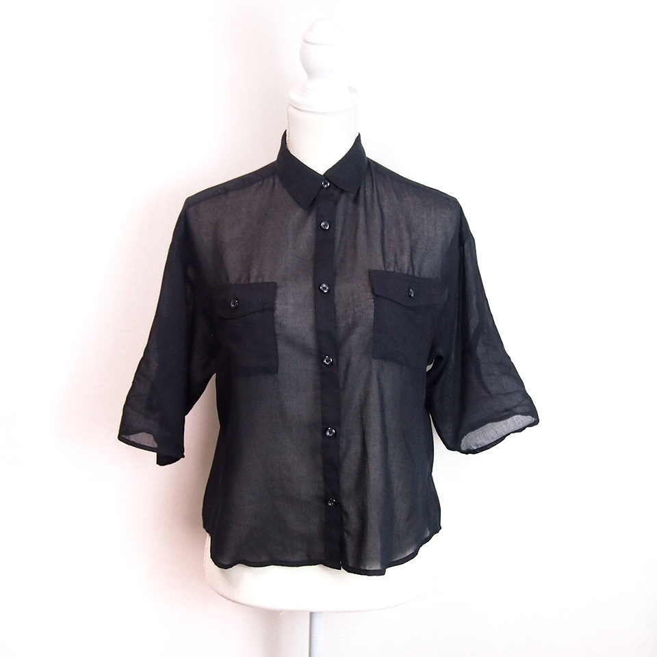 マウジー moussy シャツ ブラウス 半袖 袖丈調節 透け感 シースルー 胸