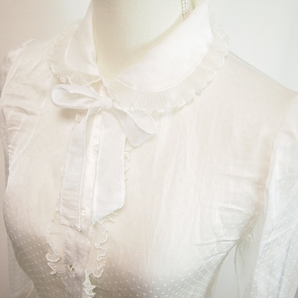 ミルク MILK シャツ ブラウス フリル ハート リボン 透け感 長袖 白  