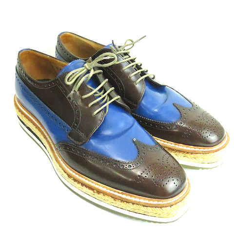 プラダ PRADA 厚底 ウイング チップ エスパドリーユ レースアップ  