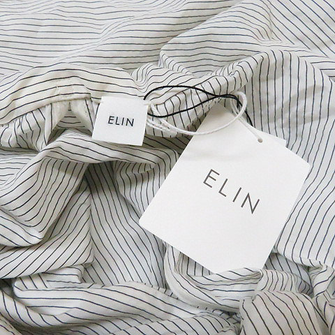 未使用品 エリン Elin ストライプ ショルダーデザイン 五分袖 ロング ワンピース 581 白ベース 36 レディース 066 ベクトルパーク