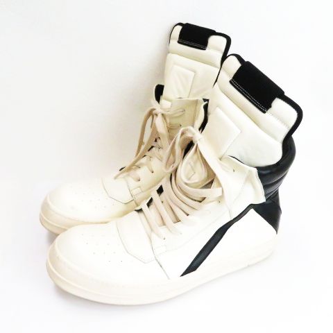 リックオウエンス Rick Owens ★AA☆ DRKSHDW ダークシャドウ ジオバスケット レザー ハイカットスニーカー W15 2896  オフホワイト 41 メンズ