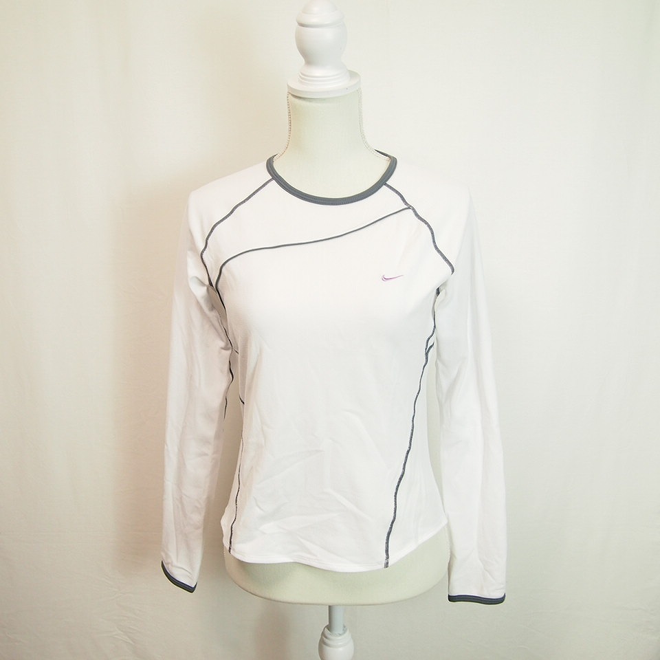 ナイキ Nike Dri Fit Uv Tシャツ カットソー スポーツ ウェア 長袖 メッシュ ロゴ 刺繍 L 白 ホワイト レディース 066 ベクトルパーク
