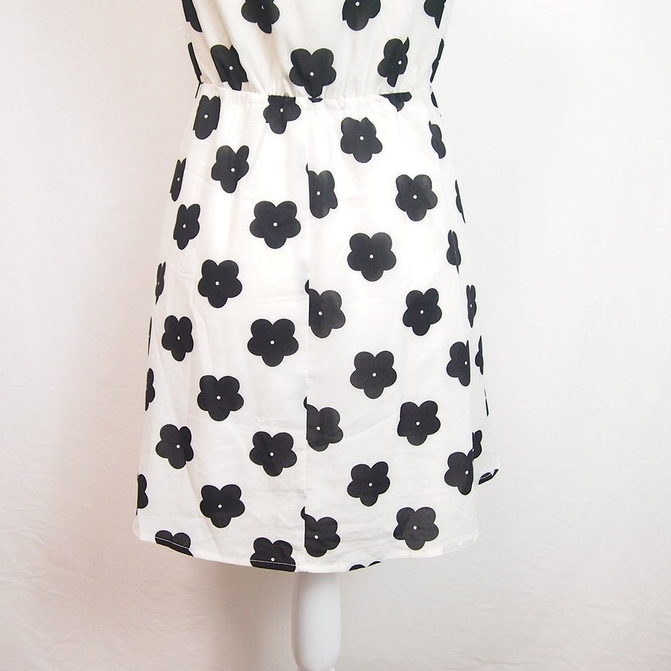 レトロガール Retro Girl ワンピース ノースリーブ ミニ 花柄 リボン M 白 黒 レディース 066 ベクトルパーク