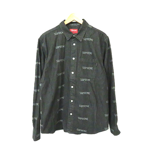 シュプリーム SUPREME ☆AA☆19SS Logo Denim Shirt Black ロゴ デニム 