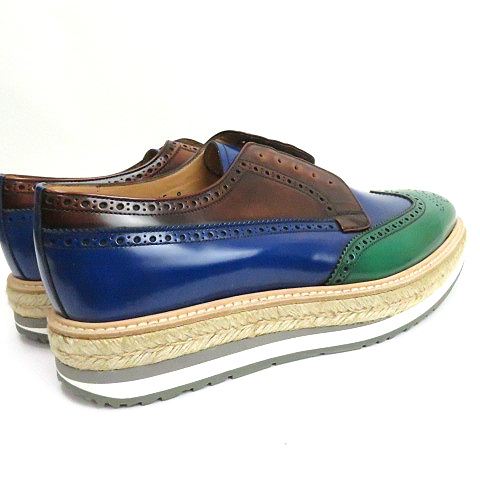 未使用品 プラダ PRADA 厚底 ウイング チップ エスパドリーユ レース  