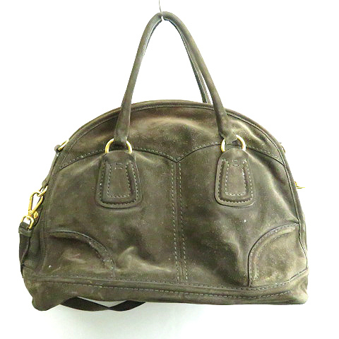 プラダ PRADA スエード 2WAY ショルダー ボストンバッグ かばん 茶 