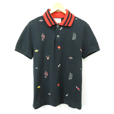 グッチ GUCCI ☆AA☆18SS エンブロイダリー ポロシャツ 475118 M NAVY  