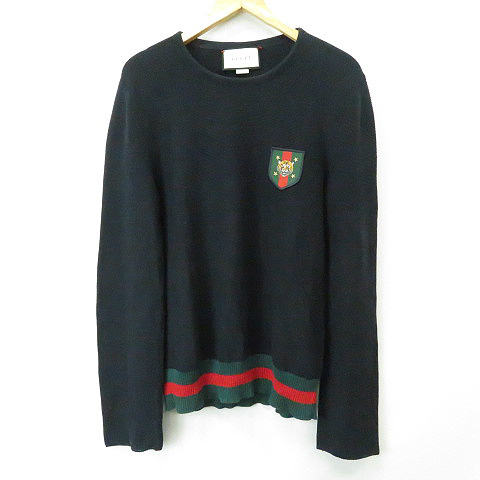 グッチ GUCCI ☆AA☆タイガーワッペン ニット セーター紺ネイビー M 