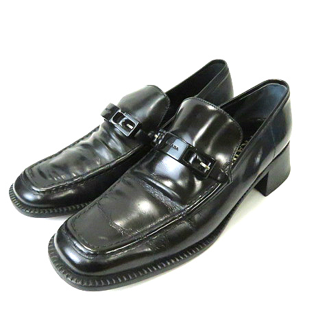 プラダ PRADA スクエアトゥ ローファーシューズ 靴 黒 ブラック 41 