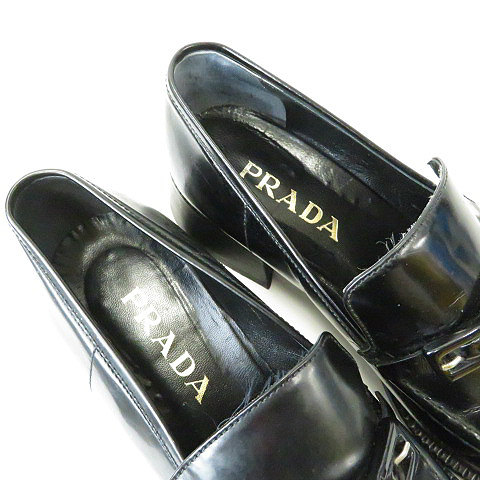 プラダ PRADA スクエアトゥ ローファーシューズ 靴 黒 ブラック 41 