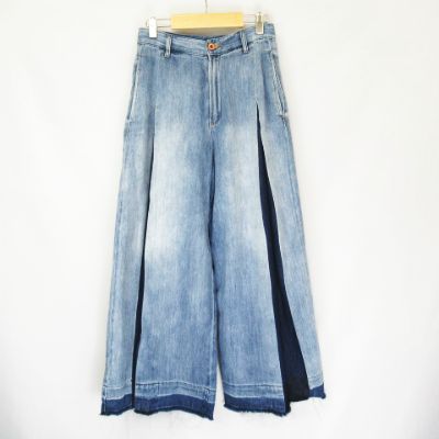 ディーゼル DIESEL フロントタック ワイドデニム 革パッチ インディゴ 