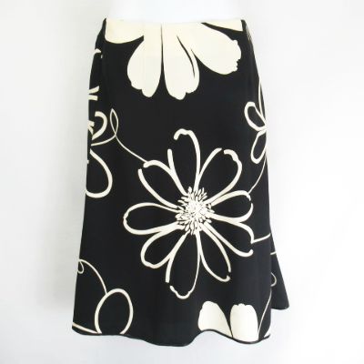 ノーブランド 花柄 フラワー プリント 台形スカート 黒 白 レディース 066 ベクトルパーク