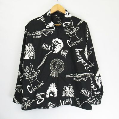 ミルクボーイ Milkboy Boys Bl 総柄 プリント ジップアップ ブルゾン シャツ 黒 ブラック メンズ 066 ベクトルパーク