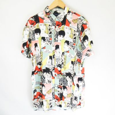 ザラマン Zara Man Relaxed Fit アメコミ イラスト 総柄 レーヨン 半袖シャツ ミントグリーン系ベース Xl メンズ 066 ベクトルパーク