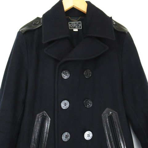ディーゼル DIESEL レザー切替 Pコート 黒 ブラック M メンズ 高く DIESEL ディーゼル Pコート ブラック レザー切り替え ウール ピーコート