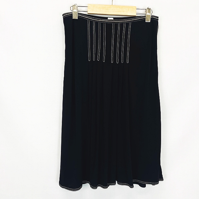 エルメス HERMES ステッチ入り レーヨンスカート 黒 ブラック 40  