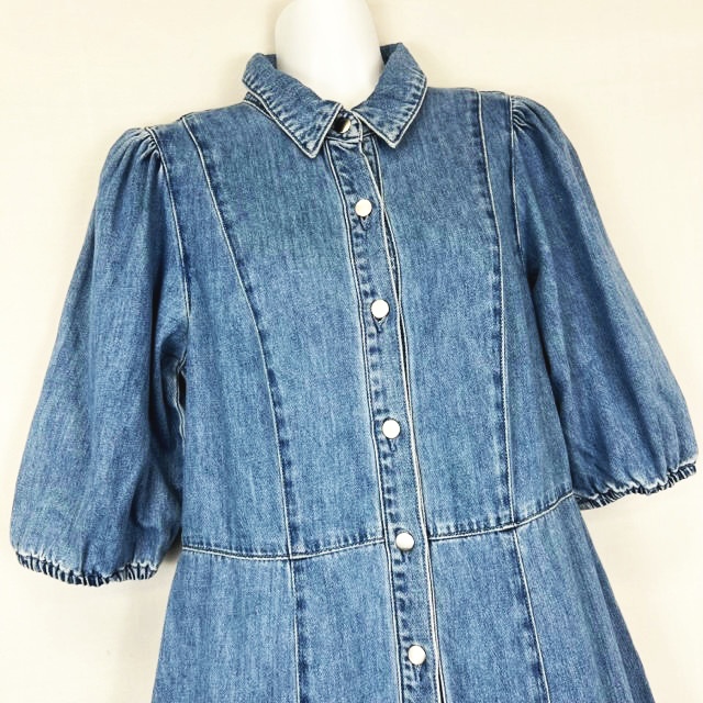エイチ エム H M チュニック ワンピース デニムシャツ パフスリーブ 五分袖 インディゴ Eu40 Uk12 レディース 066 ベクトルパーク