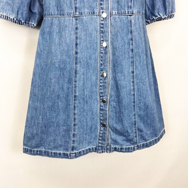 エイチ エム H M チュニック ワンピース デニムシャツ パフスリーブ 五分袖 インディゴ Eu40 Uk12 レディース 066 ベクトルパーク
