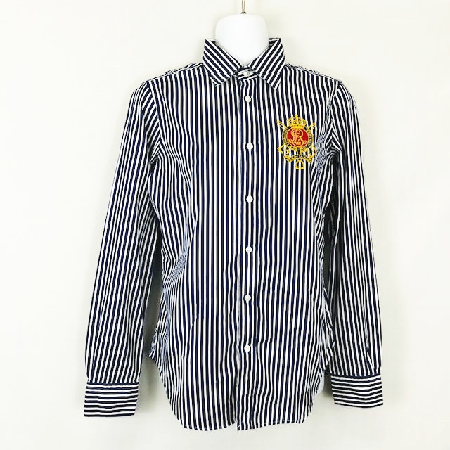 ラルフローレン RALPH LAUREN エンブレム 刺繍 ストライプシャツ 長袖 